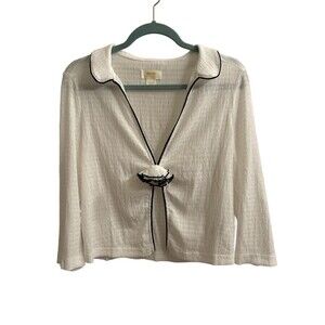 Anthropologie Top Womens White Black Guaze Flower Rosette Topper Cardigan Sz M